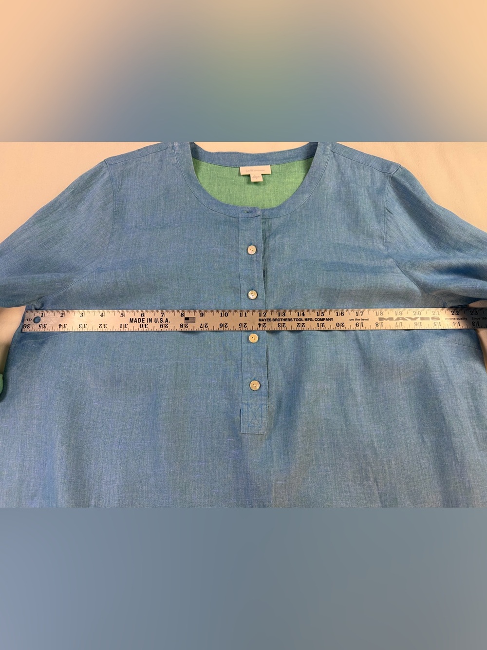 J. Jill Love Linen 100% Linen Henley Style Tunic Blouse Blue and Green - Picture 3 of 8